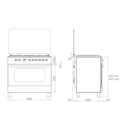 Wiggo - gasfornuis met oven - WO-E905R(XX)